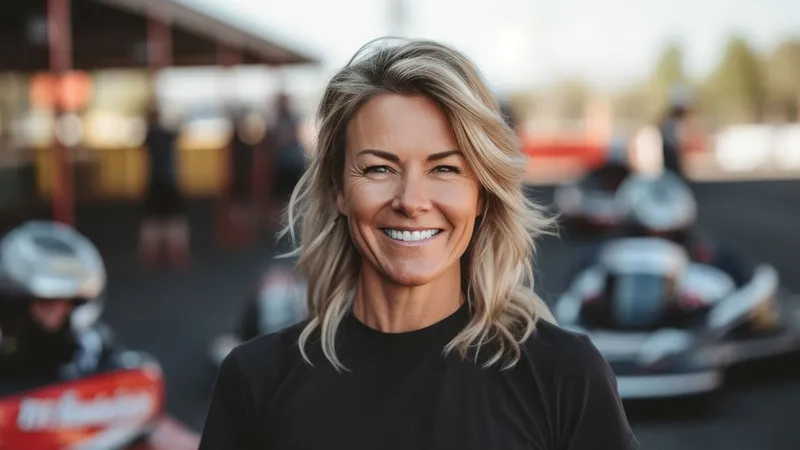 Woman smiling at the camera in a parking lot